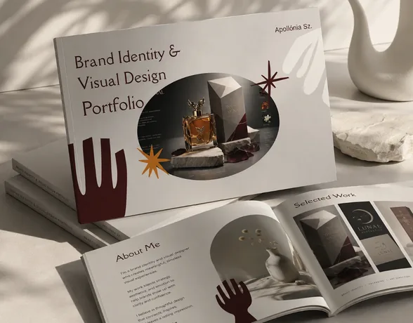 Brand Identity & Visual Design portfólió füzet mockup